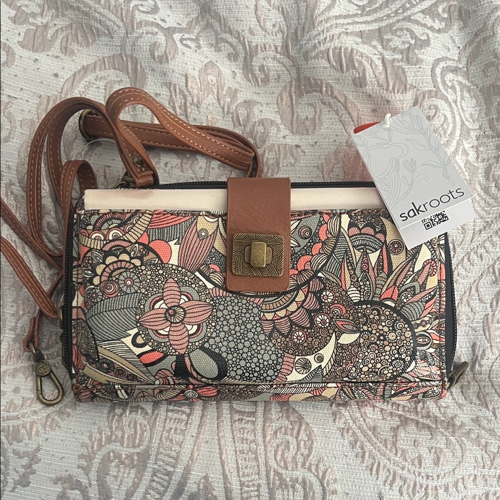 Sakroots Women's Brown Floral Crossbody Wallet